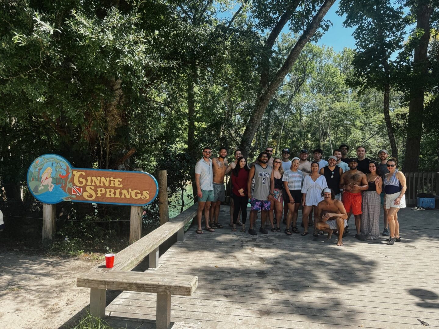Group gathered at Ginnie Springs sign